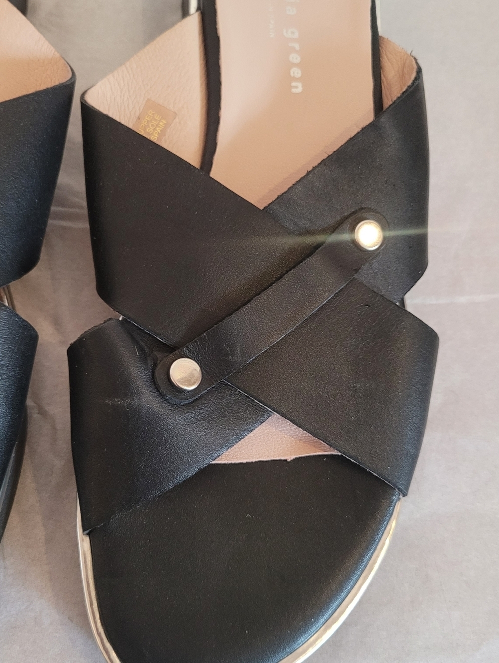 Patricia Green Catalina Sport Sandal Black Leather Slide Platform Size 40 Made I — image 5 of 8